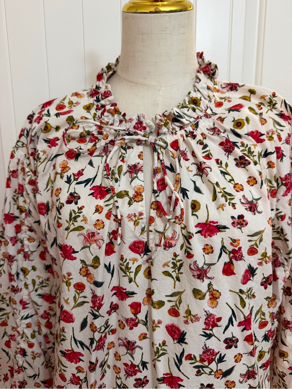 J.Crew Floral Peasant Top in White Red Green & Yellow Blooms Sz. XL - Picture 7 of 12
